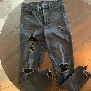American Eagle, black denim, ripped jeans, size 6